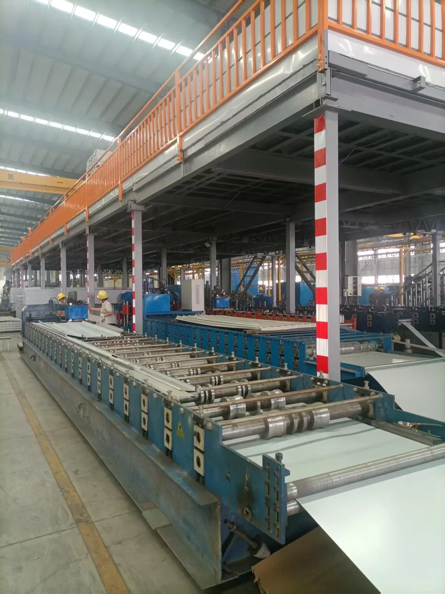 Roll-forming production equipment beneath the workshop mezzanine